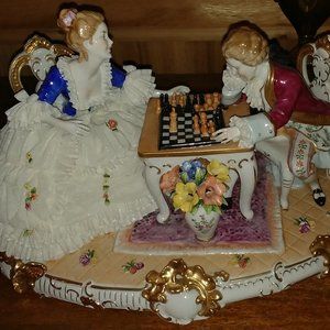 Dresden Figurine - Large size - Man and Woman playing Chess